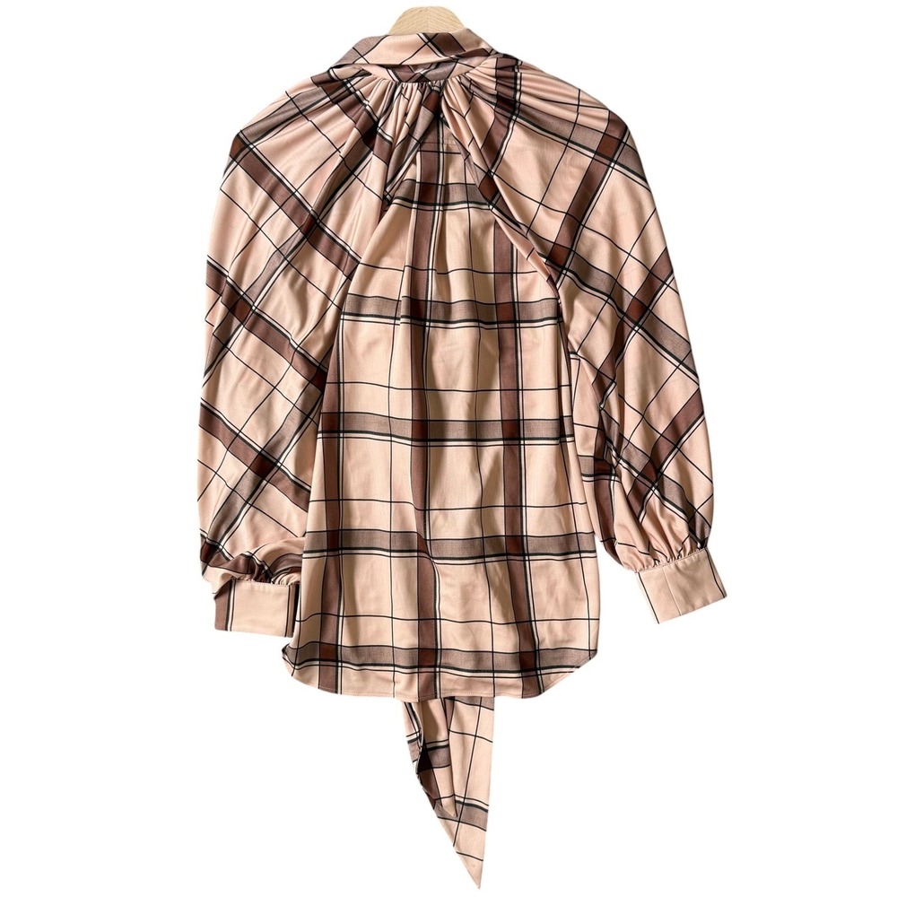 NWT Burberry Blush Pink Check Drape Sleeve Shirt Size 0 US - Picture 6 of 13